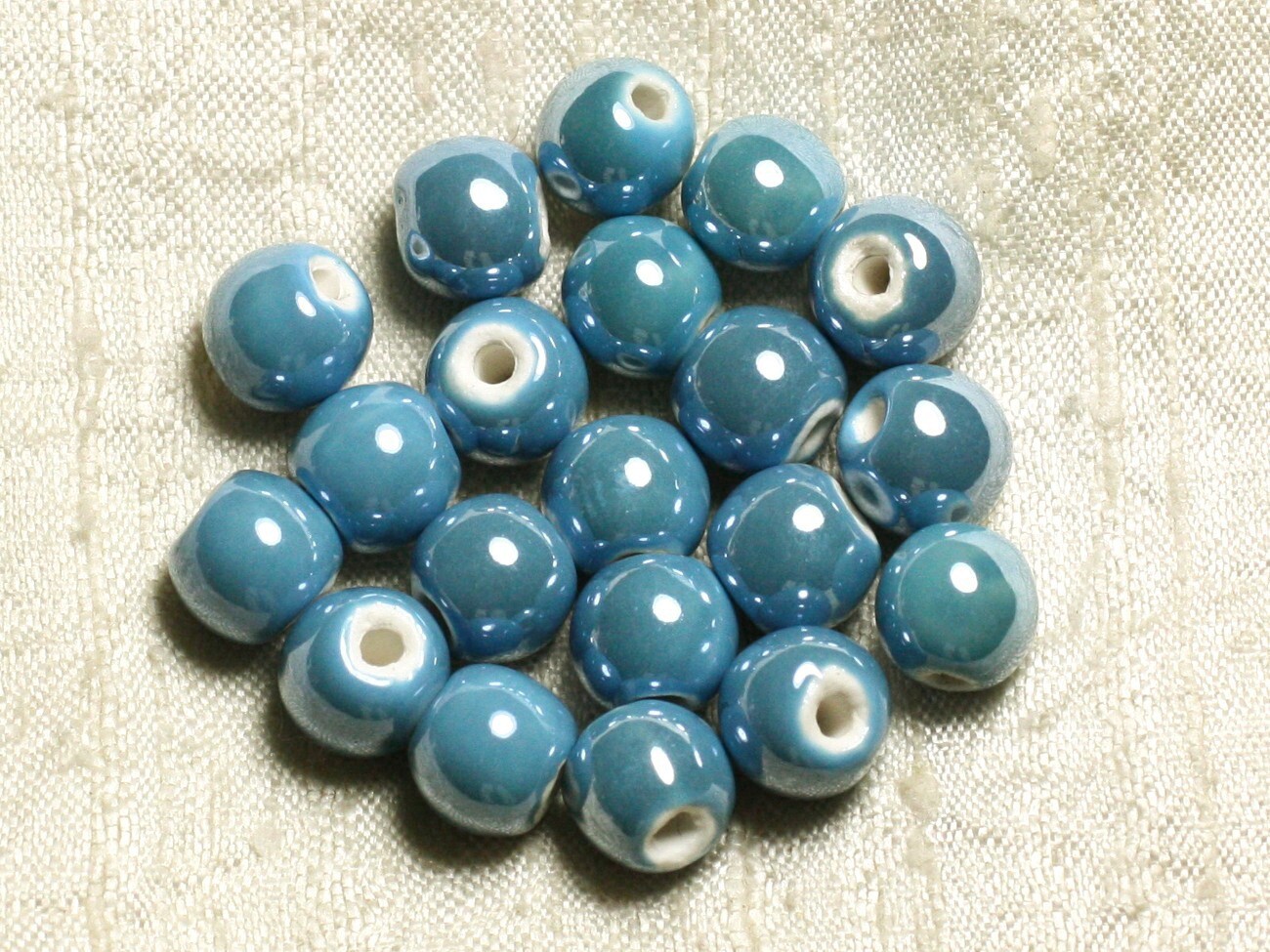 Perles céramique azur 10mm en porcelaine turquoise pour création bijoux, lot de 100