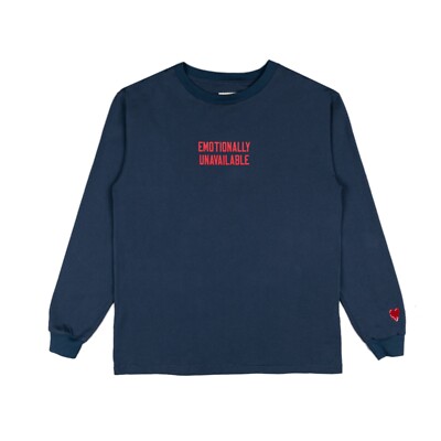 EMOTIONALLY UNAVAILABLE WORDMARK LONGSLEEVE NAVY
