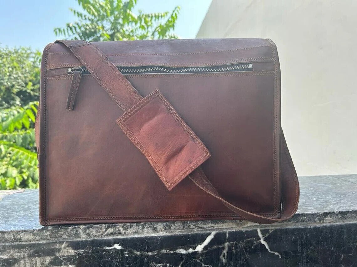 Vintage Mens Genuine Leather Messenger Bag Handmade Shoulder Briefcase Laptop Case  