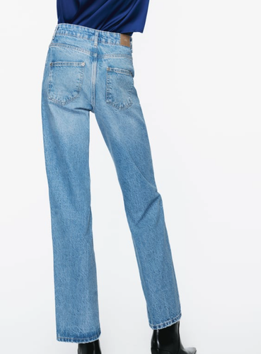 ZARA NEW HIGH-WAISTED FULL LENGTH Z1975 STRAIGHT LEG JEANS MID-BLUE 6147/277 - Picture 5 of 8