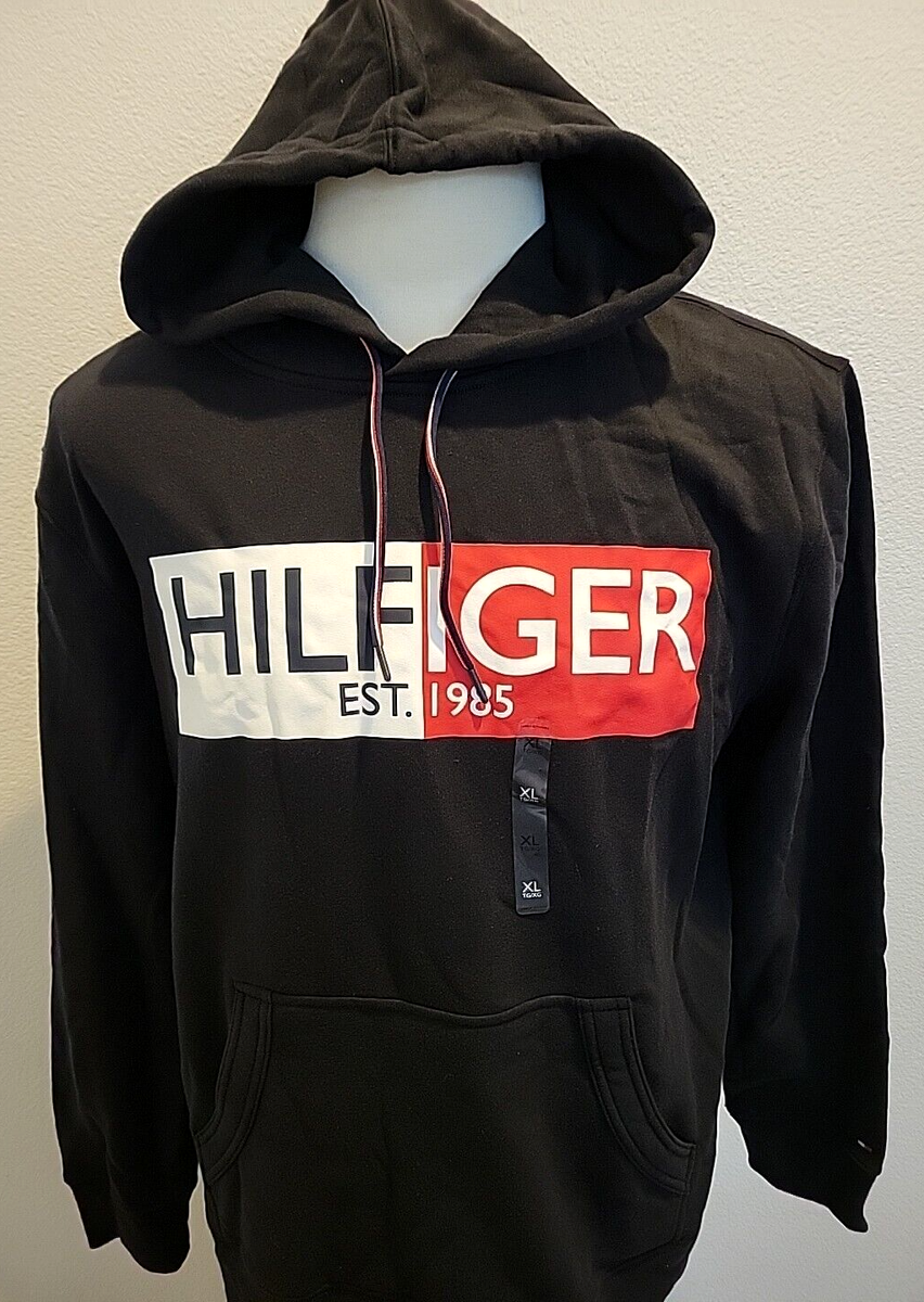 New Men's XL Tommy Hilfiger 1985 Logo Pullover Hoodie Black