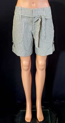 COREY LYNN CALTER Gray/White Striped Belted Cuffed Shorts Sz 2