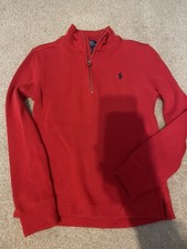 Polo By Ralph Lauren Boys Long Sleeve 1/4 Zip Mock Red Sweater 6