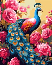 Peacock Among Flowers - Printed Needlepoint Canvas - Elegance Amidst Blooms