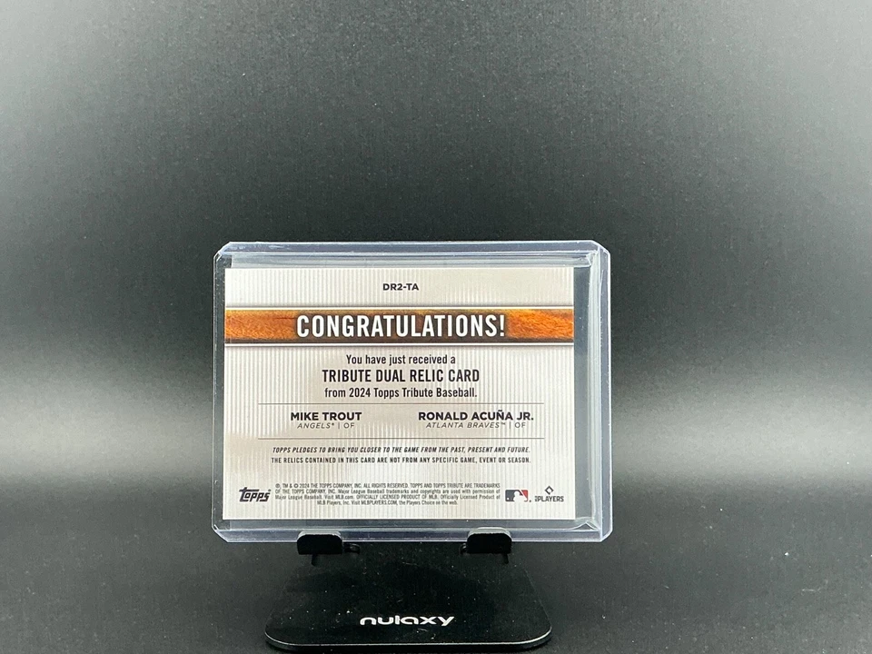 2024 Topps Tribute - Dual Relic Blue  Mike Trout - Ronald Acuna Jr. #058/150 - Image 2 of 2