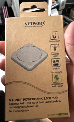 Networx Magnet-Powerbank Qi Ladefunktion MagSafe Wireless Charger 3.500 mAh weiß