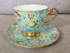 SHELLEY MELODY CHINTZ PATTERN TEACUP AND SAUCER SET ANTIQUE VINTAGE ENGLAND RARE