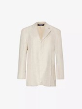 Jacquemus La Veste D'homme Notch-lapel Linen-blend Beige Blazer