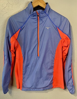 Mizuno Running Womens Static Breath Thermo Softshell Jacket Blue Orange Small