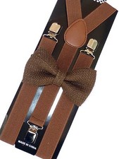 New Barnyard Brown Suspender and BOW TIE Matching SET Tuxedo Wedding Suit Hemp