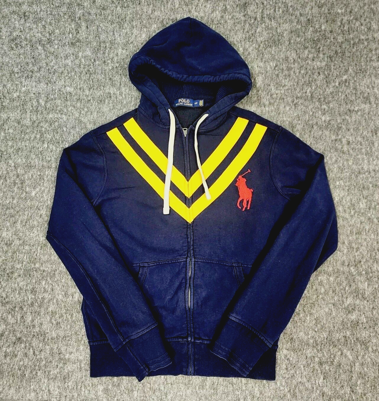 Polo Ralph Lauren Colorblock Felpa con Cappuccio Uomo Small Blu Giallo Big Pony Rugby Zip