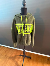 Victoria's Secret PINK Green/Yellow Logo Fleece Pullover Hoodie Pockets Women L