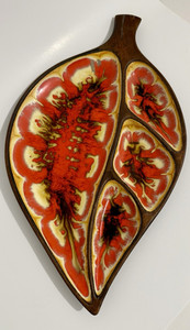 Treasure Craft 1963 Leaf-Shaped Ceramic Floral Tray USA MPN 3885