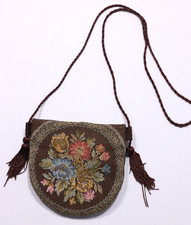 Vintage Floral Embroidered Fabric Crossbody Purse Tassels Brown Snap Pouch