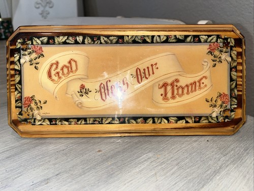 Vintage MCM 60’ “God Bless Our Home” Christian Wall Plaque Signed 11.5” X 5.5”