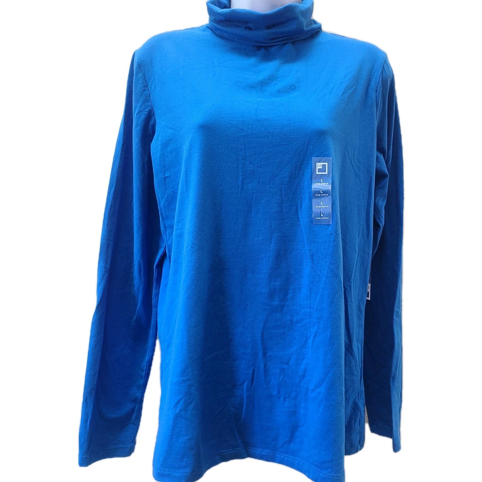 JCP Womens Lg Turtleneck Tunic Top Long Sleeve Pullover Blue NWT