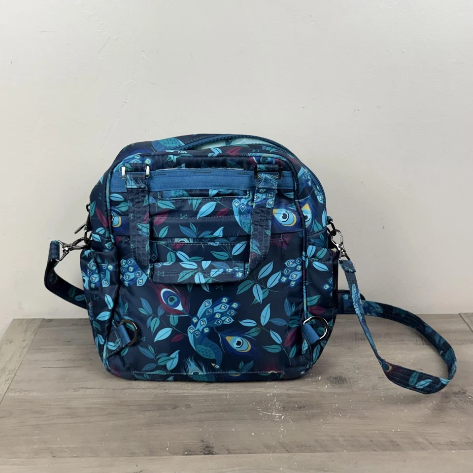 Bolso Bandolera Lug Mini Puddle Jumper Estampado Pluma de Pavo Real Azul Teal Viaje Foto 2 de 4