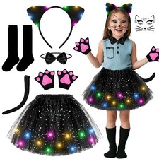 MOVINPE Black Cat Costume for Girls with LED Tutu Skirt Light up Ear Headband, T