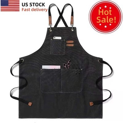 HEAVY DUTY Canvas Kitchen Chef Cooking Apron Cross-Back Adjustable Bib Work BBQ