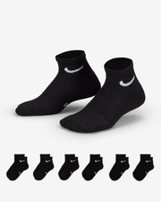 Nike Dri-Fit 6pk Cushioned Black Ankle Socks Youth Sz 10C-3Y NEW XS UN0018-023