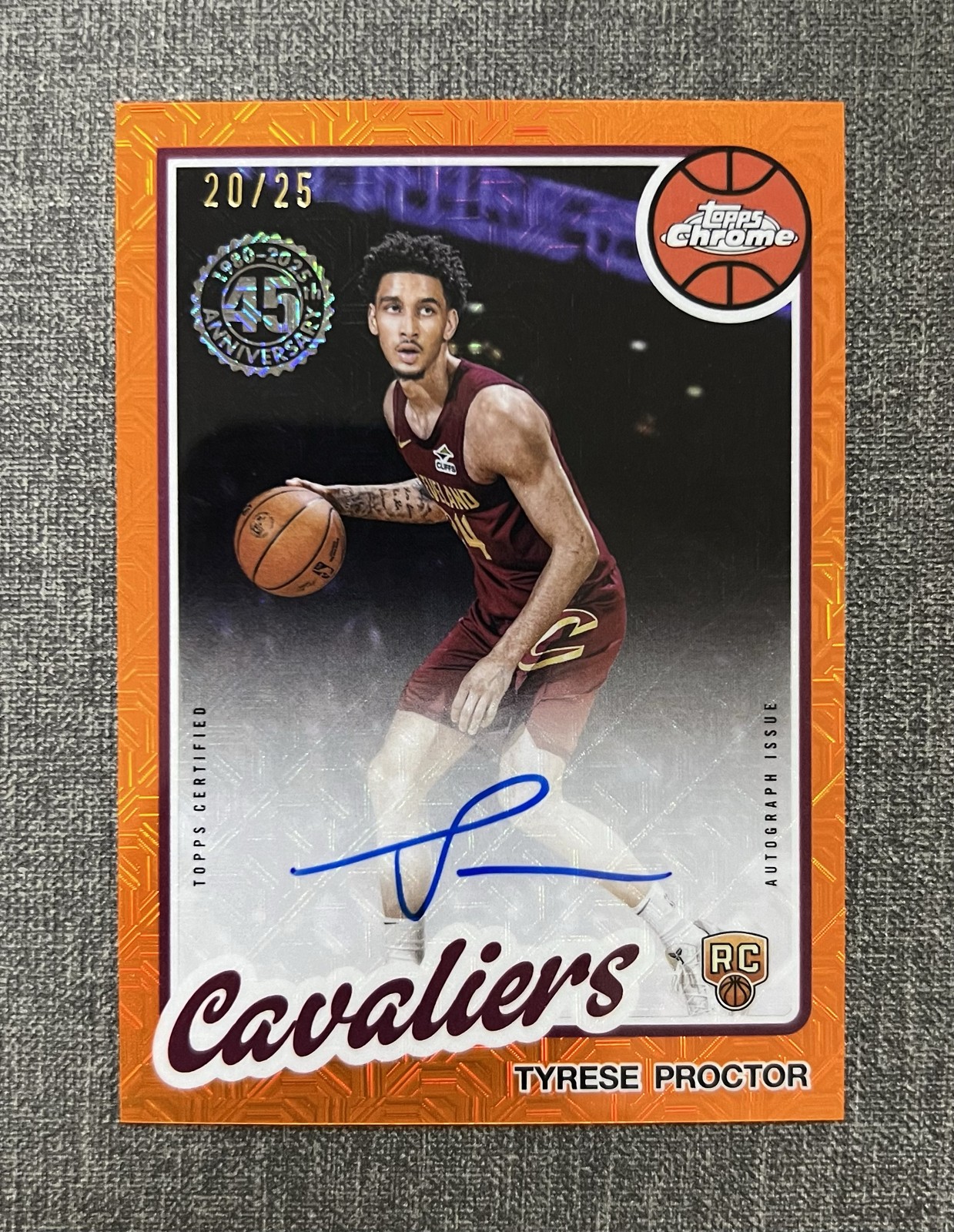 2025-26 Topps Flagship Tyrese Proctor RC 1980-81 45th Chrome Orange Mojo /25