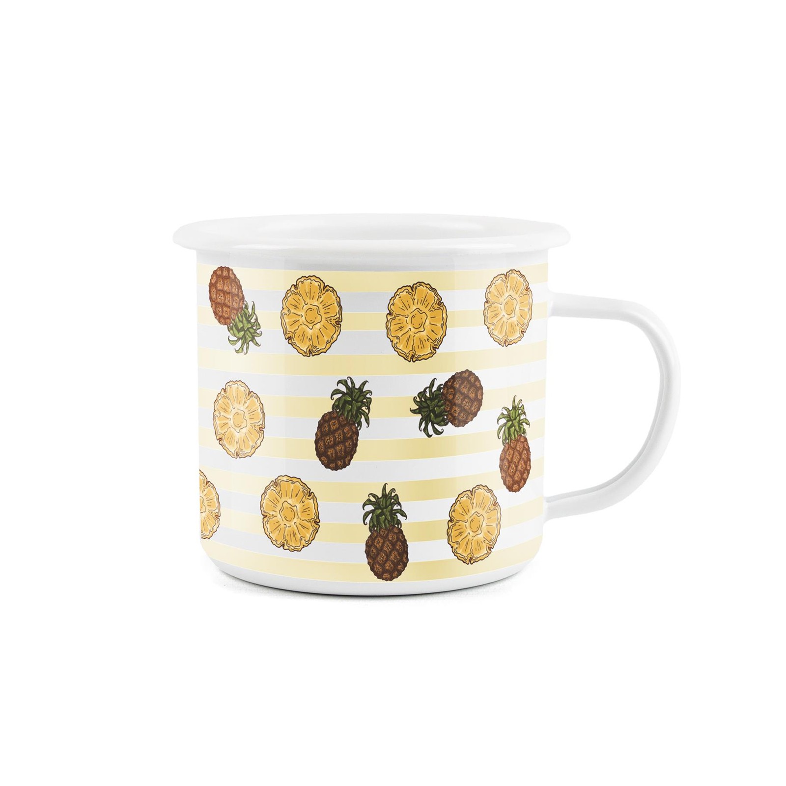 Striped Pineapple Enamel Mug - Durable Hot Drinks Fruit Stripes Outdoor Cup