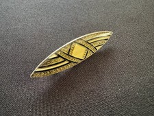Vintage Pierre Bex Art Deco Revival Silver Tone Long Oval Enamel Brooch Pin