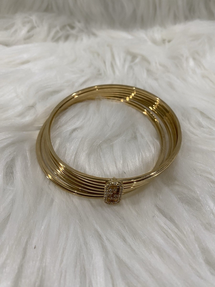Fendi Gold Metal Bangle Bracelet with Crystal Accent and original