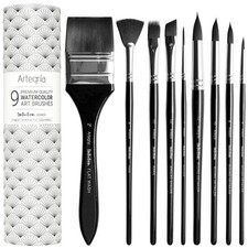 ARTEGRIA Watercolor Brush Set, 9 Professional Various Sizes, Black - 9pcs