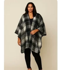 Eivissa Blanket Open Front Cozy Fleece Plaid Blanket Scarf Poncho, OS