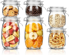 Glass Storage Jars with Airtight Lids Set of 6 17 oz/26 oz/50 oz , Clear Glass