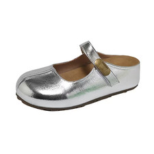 Women's Leather Mule Clogs Split Toe Buckle Slip On Flat Comfort Shoes
