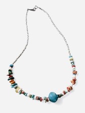 Vintage Southwestern 925 Native Turkus Koral Malachit Srebrny naszyjnik z koralikami