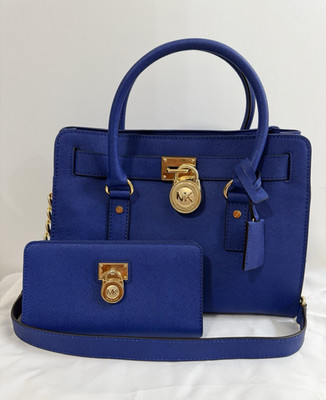 Michael Kors CADET Blue Medium Hamilton Satchel + Wallet Lock Gold