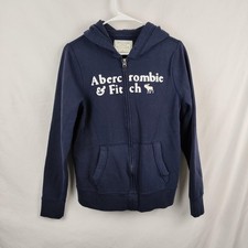 Abercrombie  Fitch Hoodie Mens Large Blue Full Zip Fleece Logo Sweatshirt