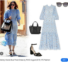 New Rixo London Monet Blue Leopard Daisy Midi Tiered Dress Size 2XS