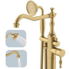 Hoimpro Freestanding Bathtub Faucet Tub Filler Brass Brushed Gold Hand Shower