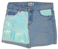 Jordache Mermaid Sequin Denim Shorts Girls Size 14 Blue Jean Sparkle