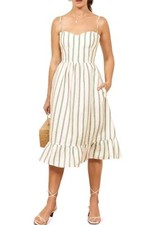 REFORMATION Gateau Straps Stripe EILEEN Ruffle Linen Midi Sun Dress Sz 8 EUC 120