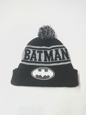 Batman Boys Beanie Hat Batman Logo White Pompom "Batman" Black Gray One Size