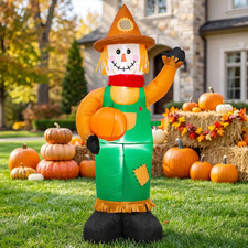 4ft Inflatable Fall Yard Decor Scarecrow with LED Lights and Waving Pose