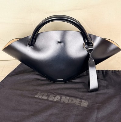AUTHENTIC JIL SANDER SOMBRERO BLACK LEATHER Shopper Tote Handbag