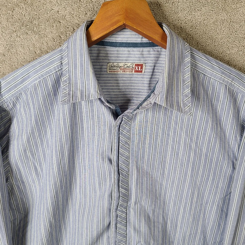 Sovereign Code Shirt Mens XL Blue Striped Button Up Cotton Blend Casual Preppy - Image 2 of 4