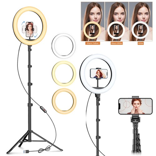 10" LED Ring Light with Tripod Stand Phone Mount for YouTube Makeup Video Live