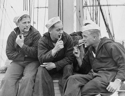 Danish cadets on board the training ship Denmark smoking their pip- Old Photo