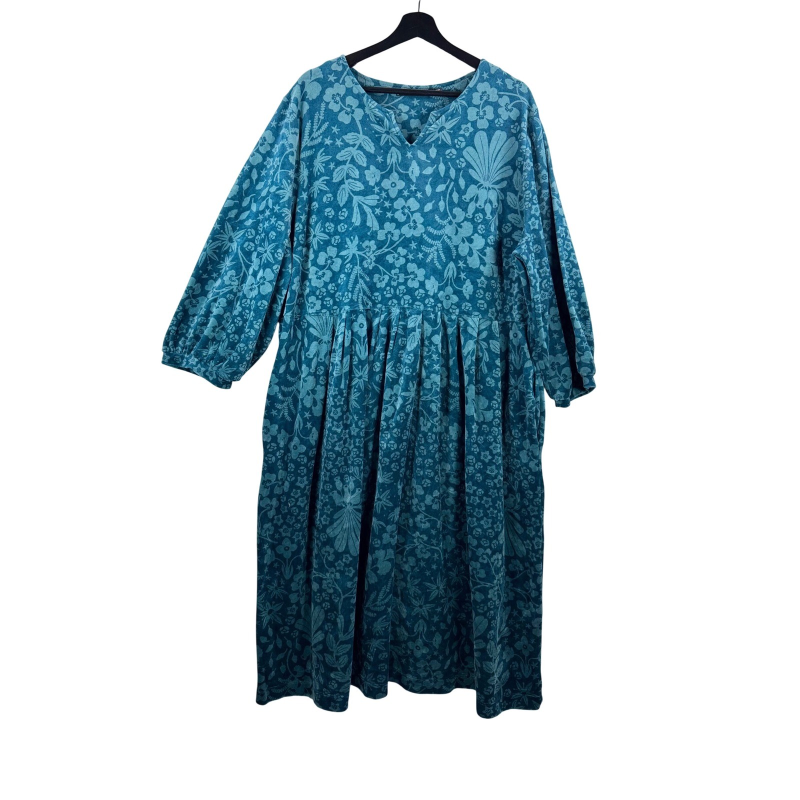 Gudrun Sjoden Velour Dress sz XXL Teal Floral Lagenlook whimsogoth earthy