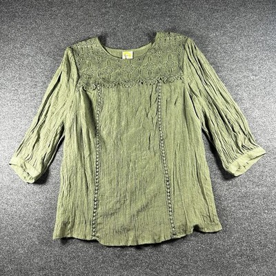Anthropologie Fig & Flower Boho Crochet Lace 3/4 Sleeve Top Women's Size 2X