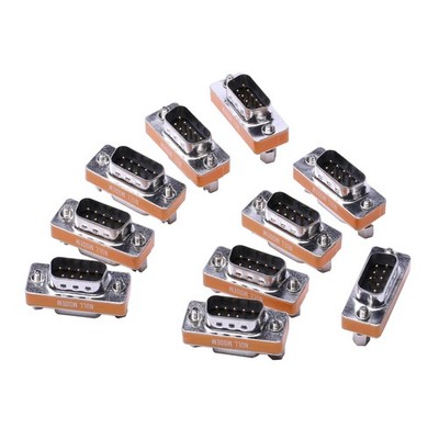 10 Pack DB9 Null Modem Adapter, Male to Female, Slimline, Serial Port, Data