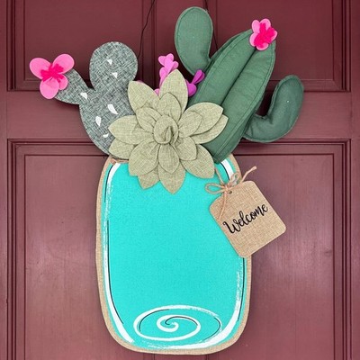 Cactus Mason Jar Burlap Wall Décor 27.5''x21''