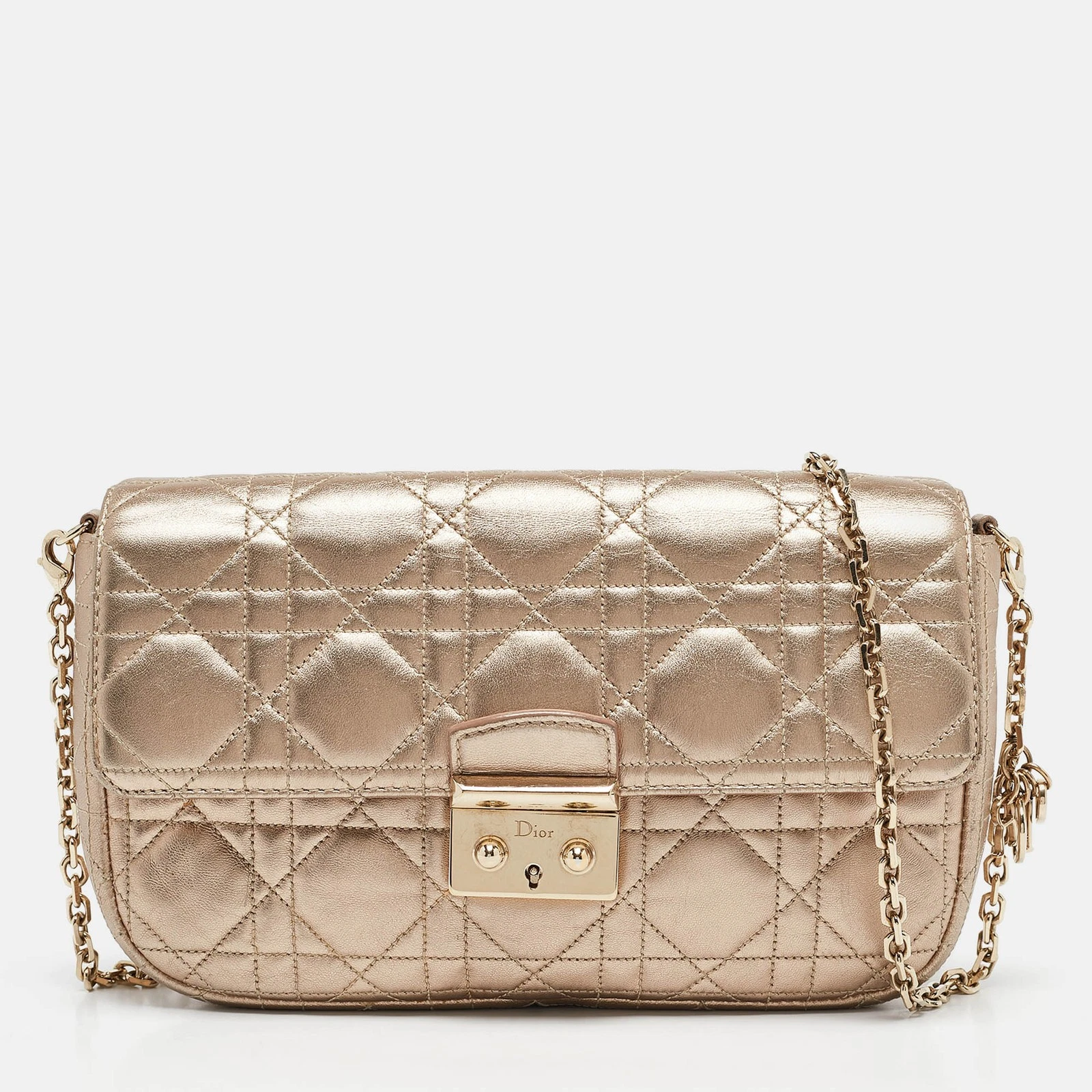 Pochette chaîne Dior cuir cannage doré Miss Dior Promenade